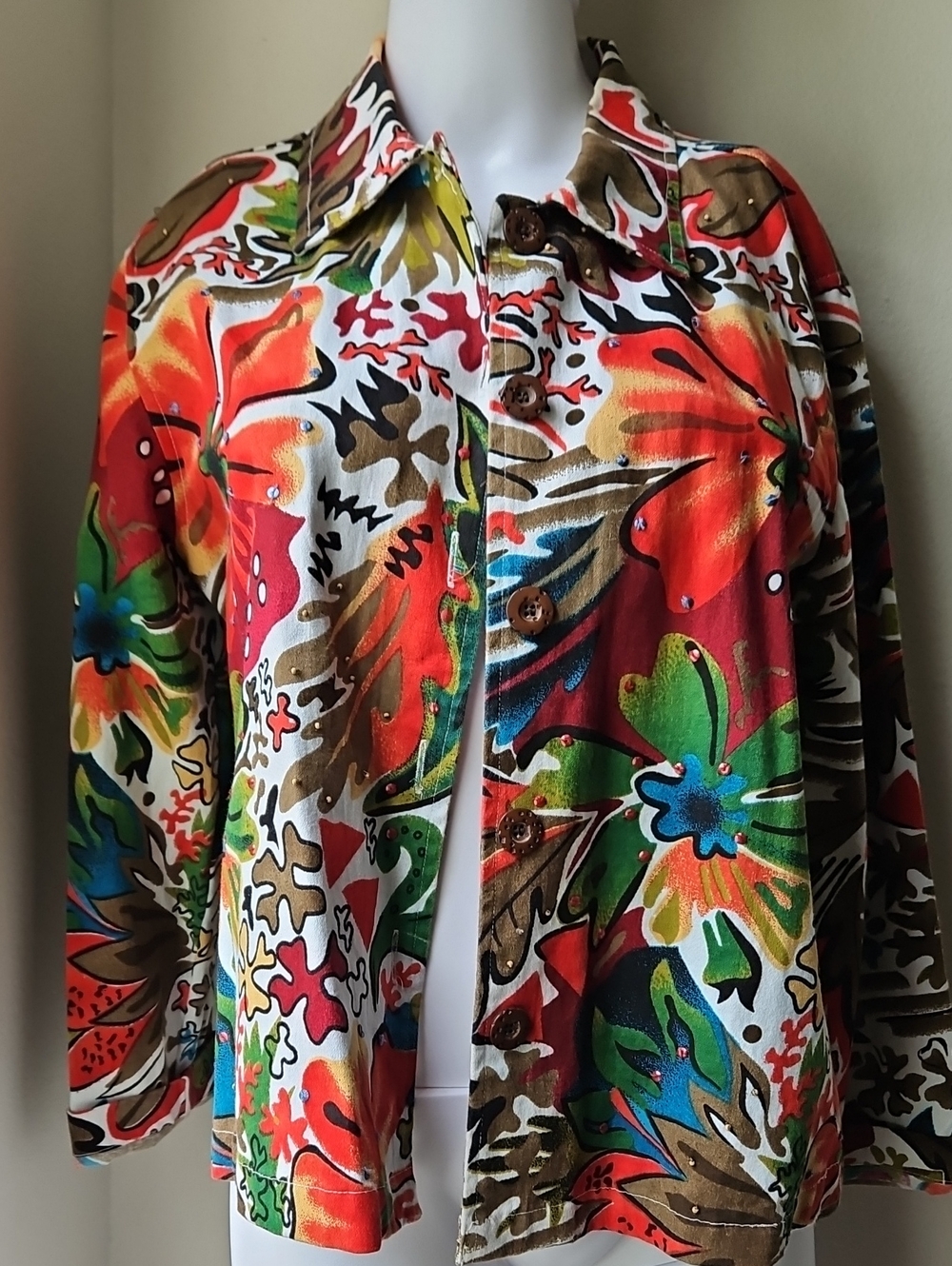 Life style Petite  Vibrant Multi-Color Floral Button-Up Jacket PL